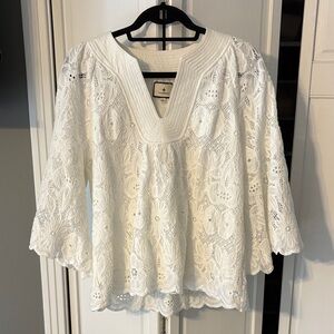Tuckernuck White Eyelet Lace Peasant Blouse